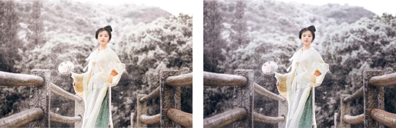 Photoshop调出冷色唯美雪景人物写真照片调色教程