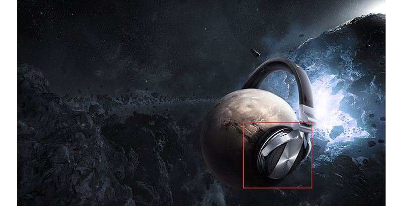 ps创意合成星空中带着耳机的星球图片