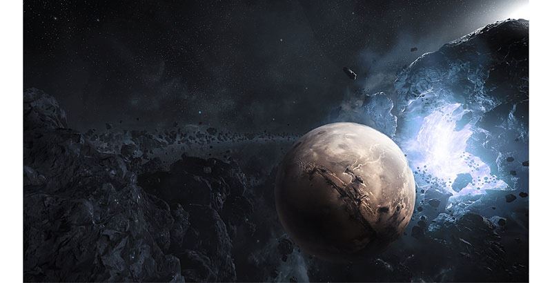 ps创意合成星空中带着耳机的星球图片