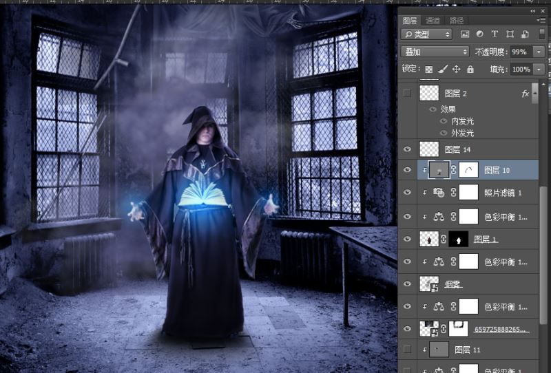 ps制作合成暗黑系正在召唤恶魔的魔法师图片