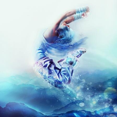 Photoshop合成制作蓝色绚丽的舞者海报设计教程