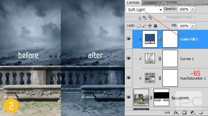 Photoshop合成冷色调风格的天使女武士