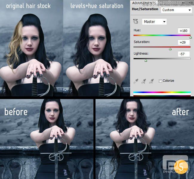 Photoshop合成冷色调风格的天使女武士