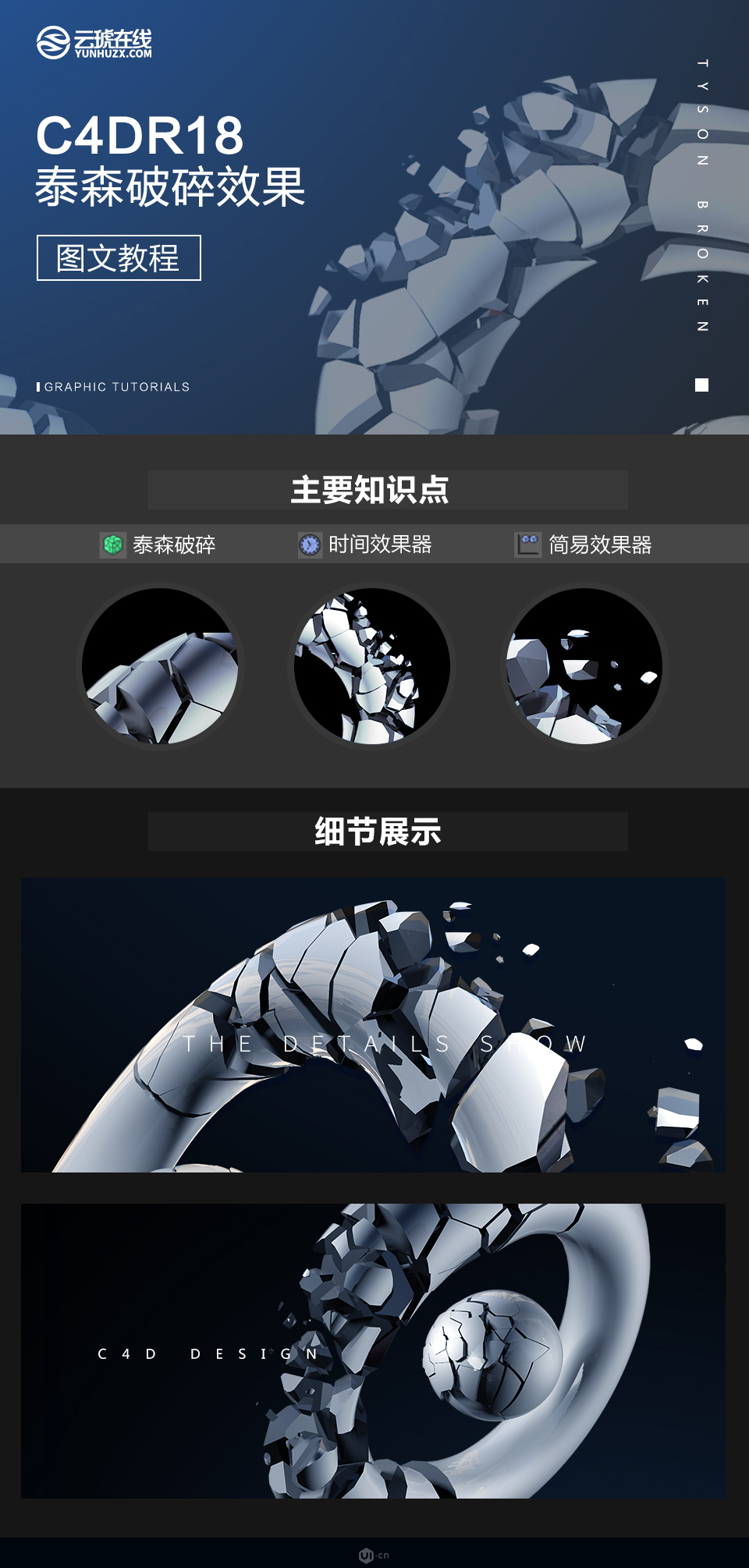 C4D制作立体风格的泰森破碎效果