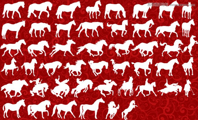 各种奔跑的骏马剪影PS形状