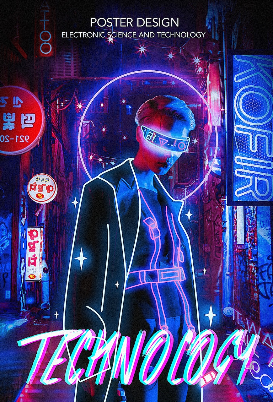 Photoshop制作赛博朋克风格的人像线条特效