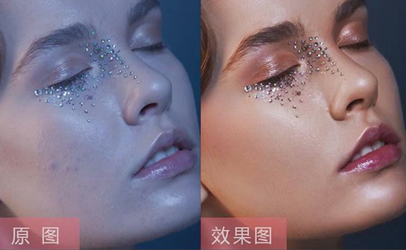PS人物肖像后期精修打造质感效果的彩妆模特面部