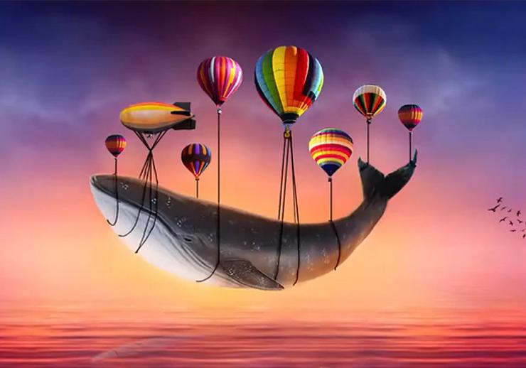 Photoshop合成被热气球带飞的鲸鱼创意图片教程