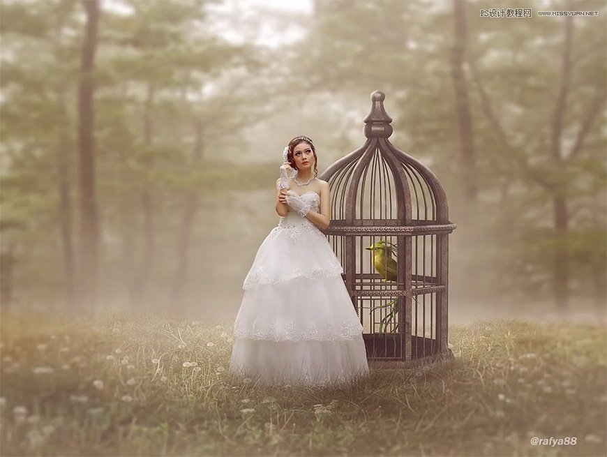 Photoshop合成森林中的新娘和鸟笼创意设计教程
