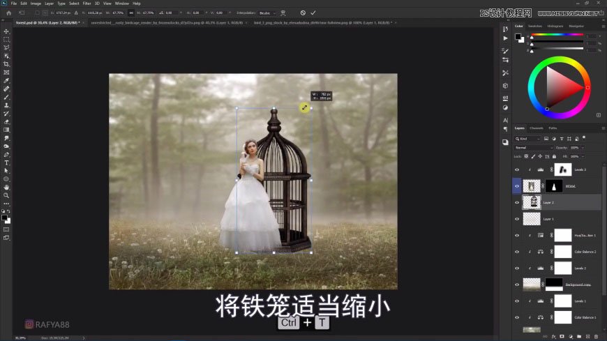Photoshop创意合成森林中的新娘和鸟笼