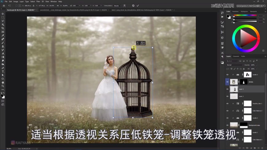 Photoshop创意合成森林中的新娘和鸟笼