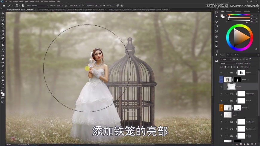 Photoshop创意合成森林中的新娘和鸟笼
