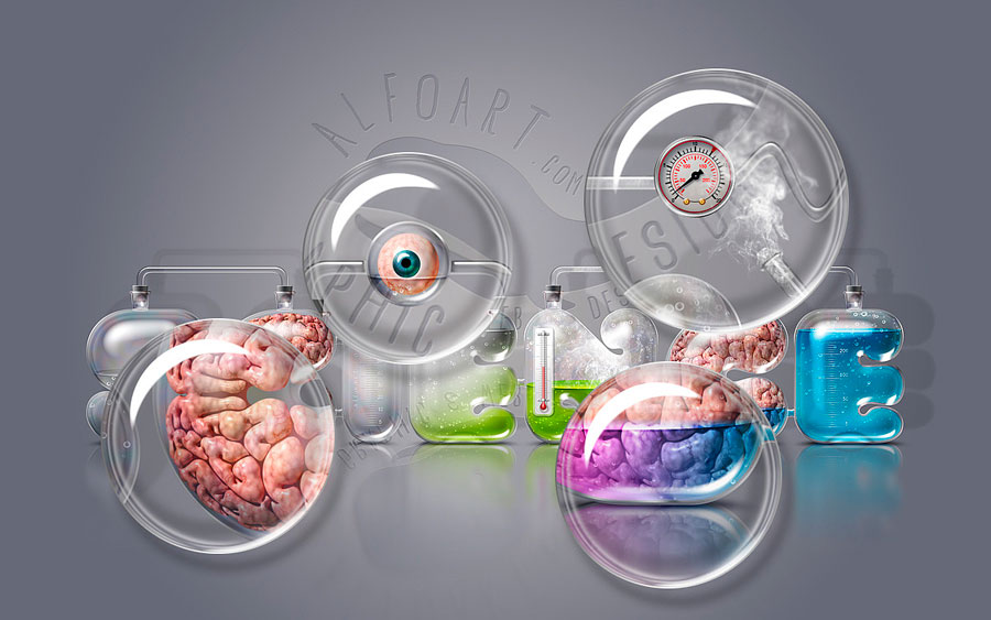 透明立体效果实验室器皿效果字设计