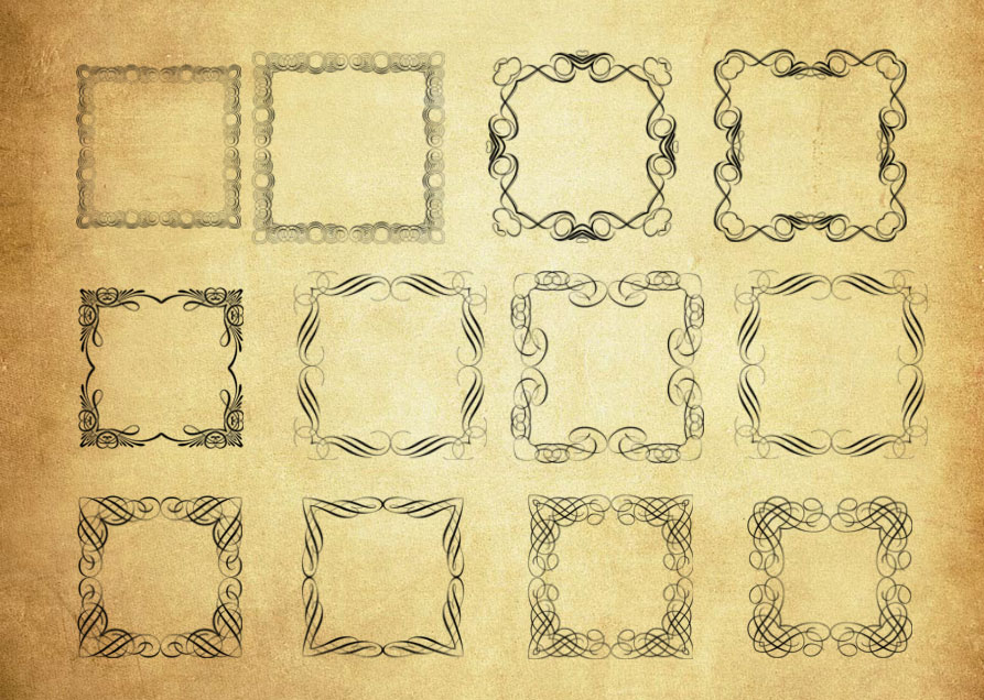 正方形花纹边框装饰PS笔刷