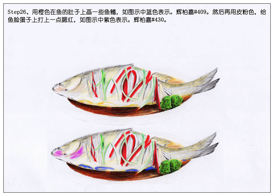 绘画大师绘制逼真的清蒸鲈鱼作品