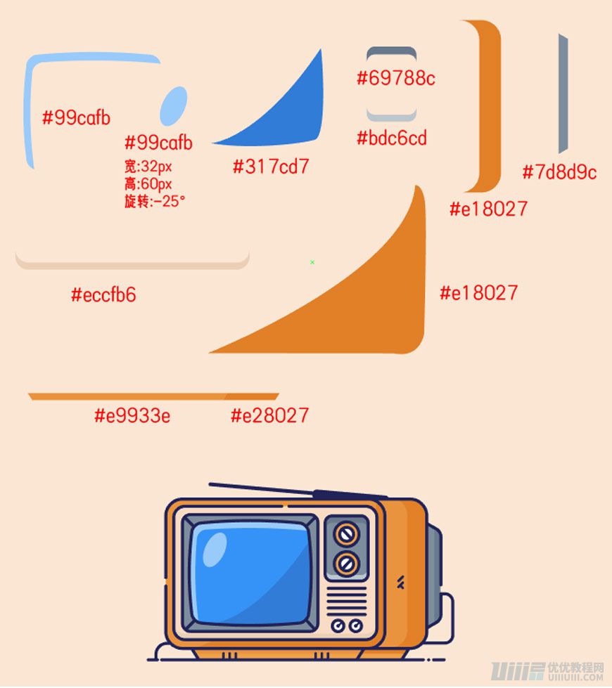 Illustrator制作扁平化风格的电视机