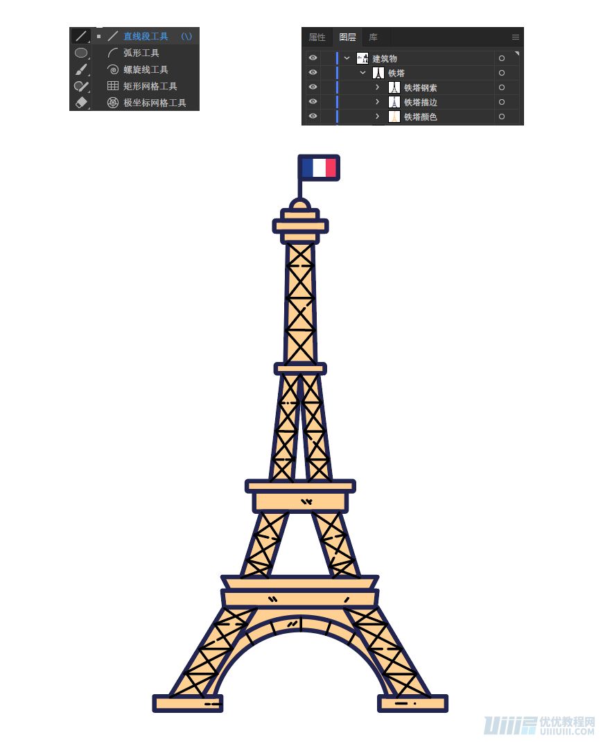 Illustrator制作卡通风格的法国建筑图