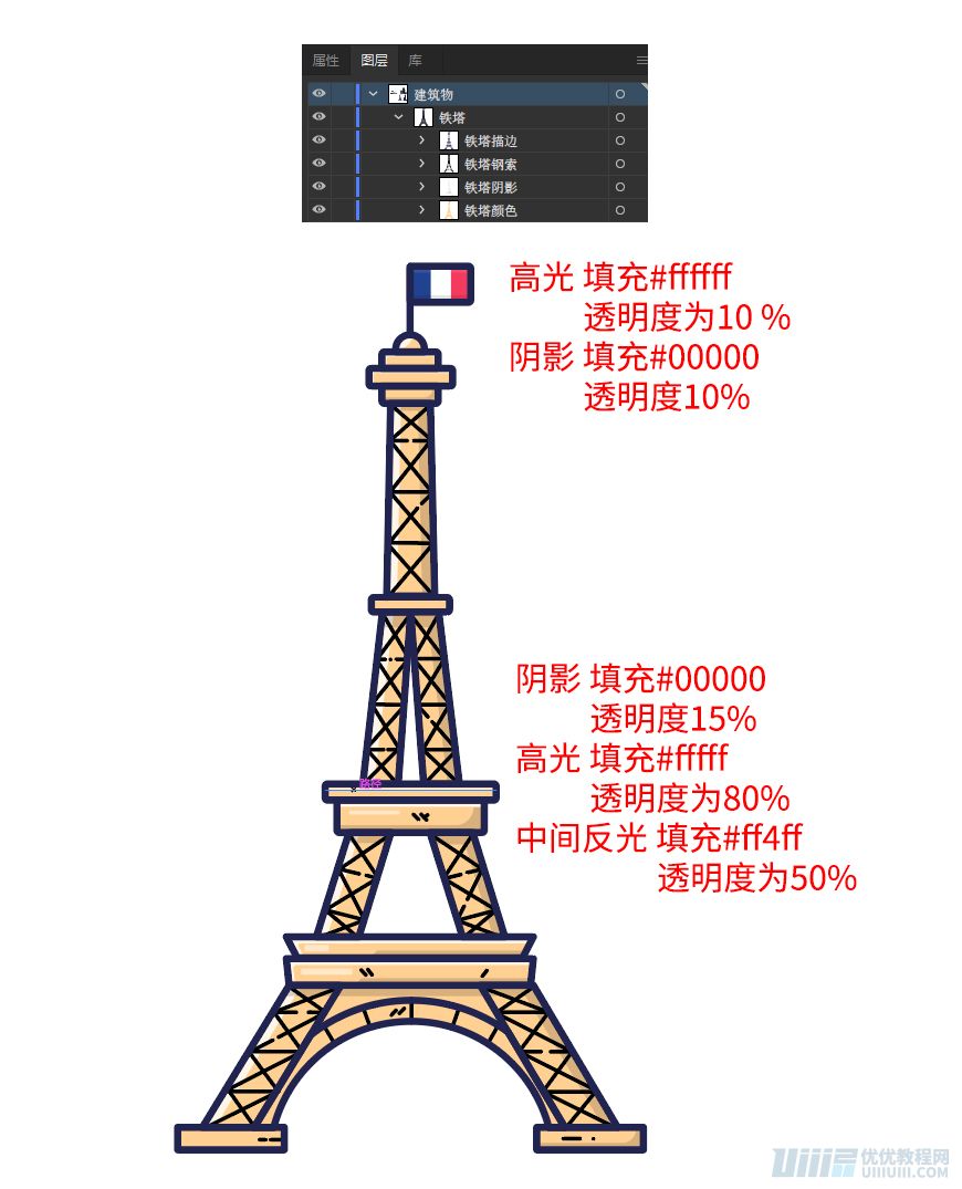 Illustrator制作卡通风格的法国建筑图