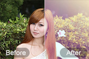 Photoshop打造甜美暖色效果的绿篱边美女照片调色教程