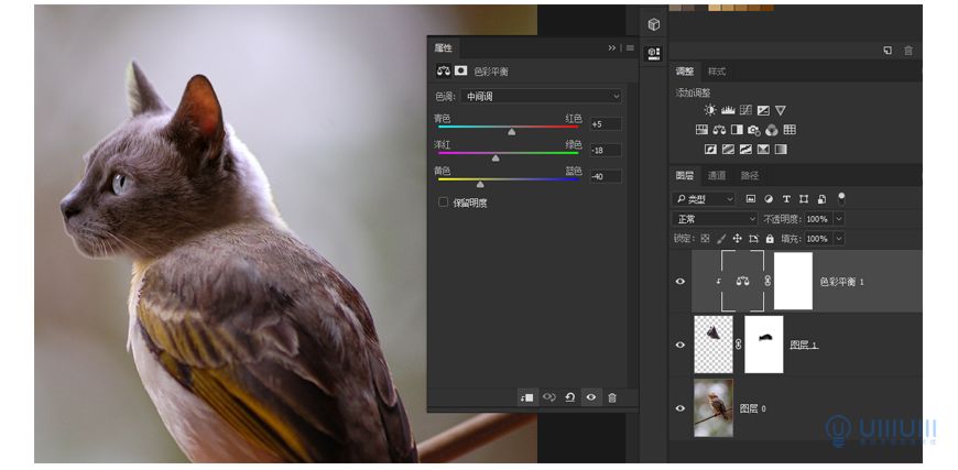 Photoshop创意的合成猫咪头像的猫头鹰