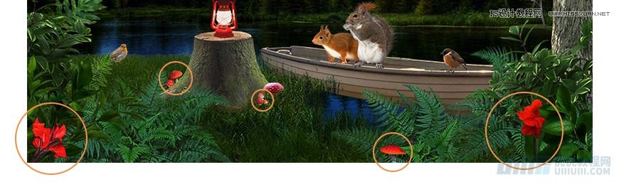 Photoshop合成森林中马灯下的小动物