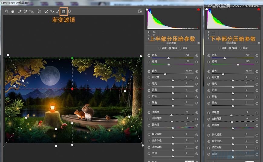 Photoshop合成森林中马灯下的小动物