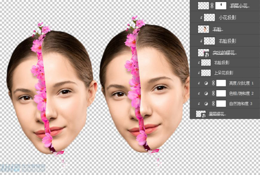 Photoshop合成创意头像长出花朵效果