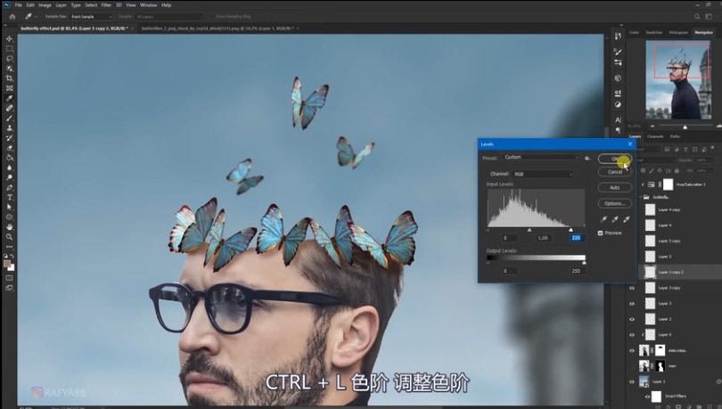 Photoshop合成被蝴蝶和星光打散的头像