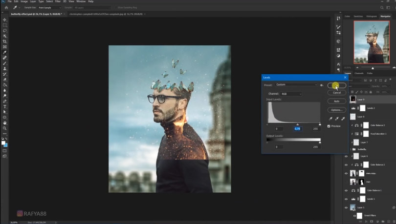 Photoshop合成被蝴蝶和星光打散的头像