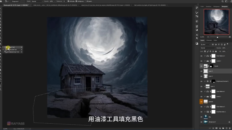 Photoshop合成月光下的少女场景