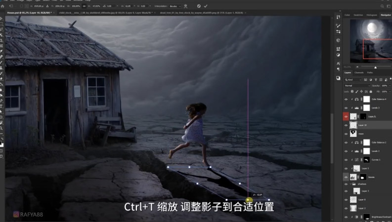 Photoshop合成月光下的少女场景