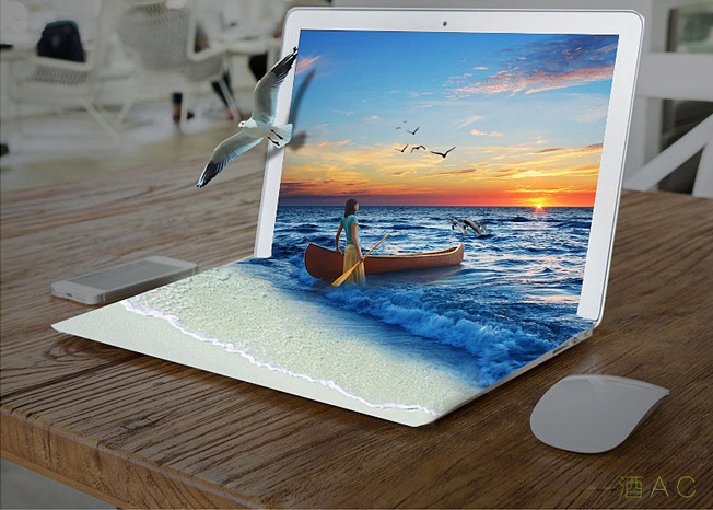 Photoshop合成从笔记本中冲出海鸟效果