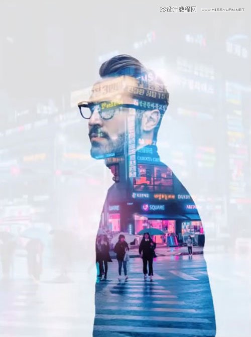 Photoshop合成人物和城市二次曝光效果